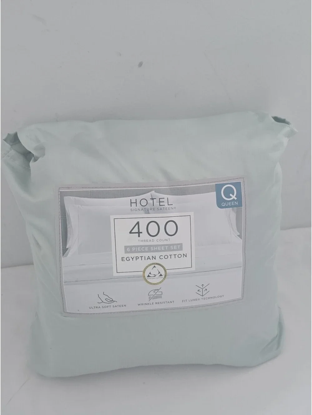 Hotel Signature Sateen 400TC 6pc Queen Sheet Set Egyptian Cotton Misty Blue
